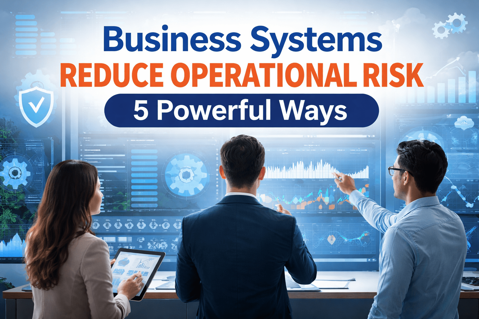 Business systems reduce operational risk by visualizing real-time data, automated workflows, and performance dashboards in a modern organization.